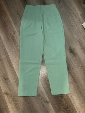 Zara Green Straight-Leg High-Waist Trousers